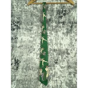 Polo Ralph Lauren Cricket Print Silk Neck Tie Green Vintage-Style Sportswear